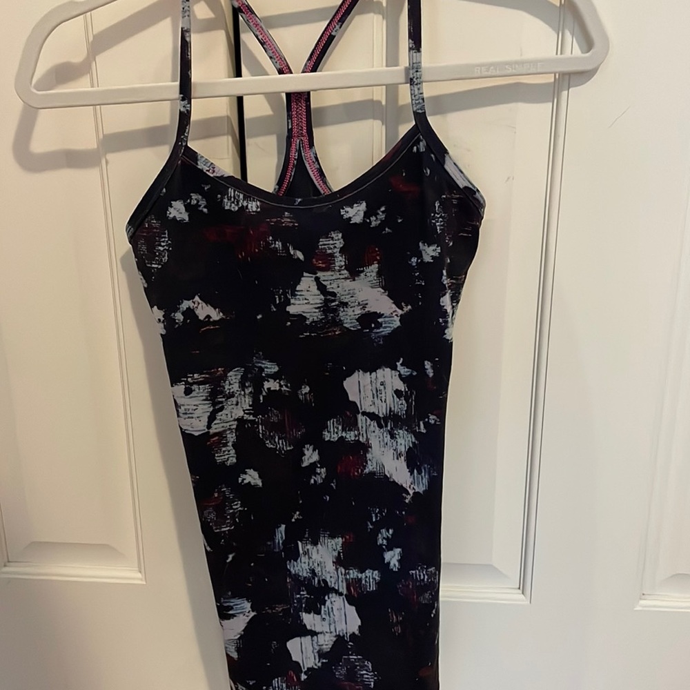 Lululemon Power-Y tank in purple floral pattern